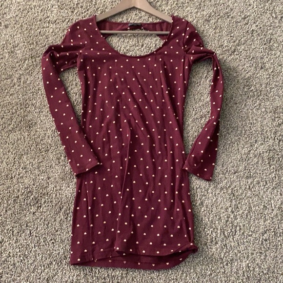 Vans burgundy dress with white hearts sz M - Picture 4 of 5